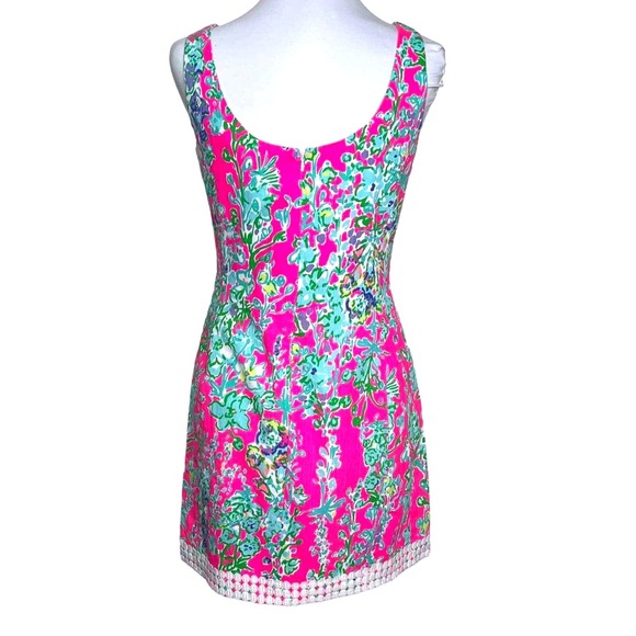 Lilly Pulitzer Floral Shift Dress Women Med Pink Turquoise Cotton Coastal Preppy - Picture 3 of 12